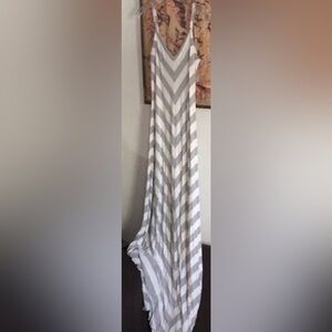 Matty M Gray and White Striped Maxi Dress in Size Medium